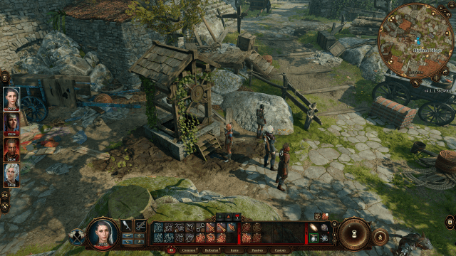 A well in the blighted village with the party standing around it.