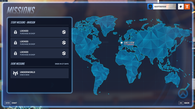 A map of the Story Missions screen in Overwatch 2, which features a map of the real world.