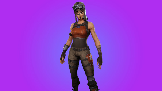 Renegade Raider stands with a purple backdrop