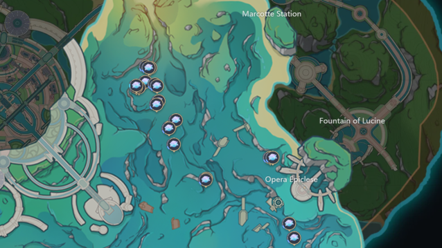 A map of Thalatta Submarine Canyon with Romaritime Flowers marked. 