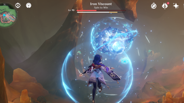 Raiden Shogun hitting the Iron Viscount.