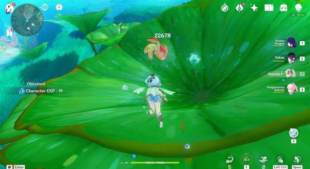Nahida using the Xenochromatic Hunter's Ray ability on an octopus.