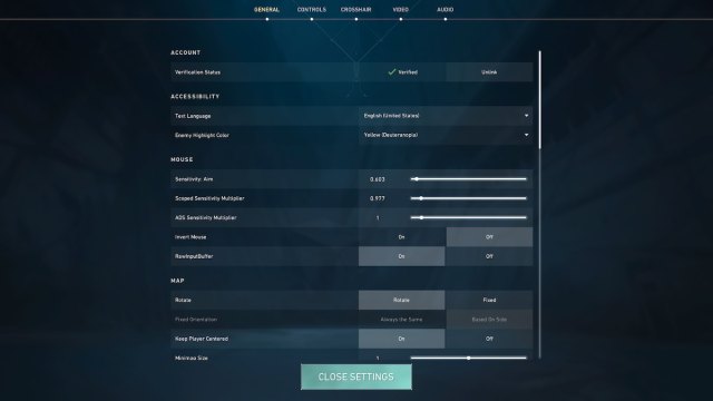 Valorant settings menu