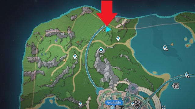 A map of the area behind the Court of Fontaine with Vivianne's location marked.
