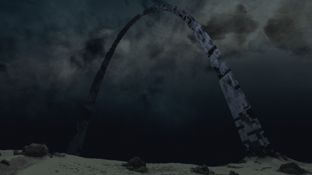 The Gateway Arch at the Saint Louis Landmark in Starfield beneath a starry sky.