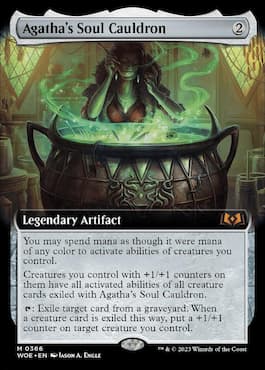 Image of witch over caldron through Agatha's Soul Cauldron MTG WOE set