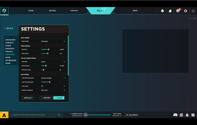 Aim Labs settings showing Overwatch 2 sensitivity and how to change it