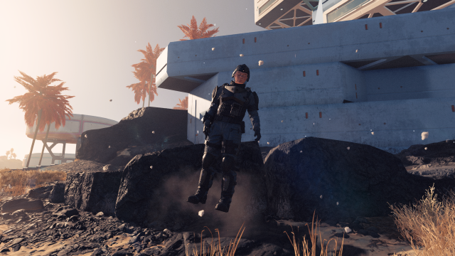 Image of a woman in police uniform suspended in air.