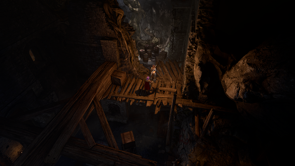 An image of the player character exploring an underground area in Baldur's Gate 3.