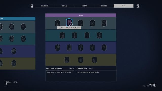 Boost Pack Training skill upgrade in Starfield