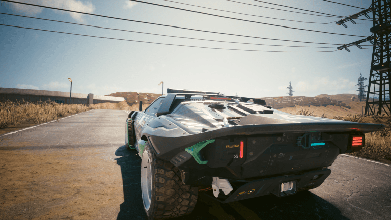 The Ken Block Tribute Car riding in the streets of Night City