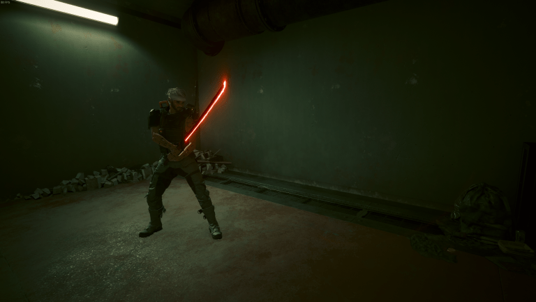 My character holding the Thermal Katana in Cyberpunk 2077