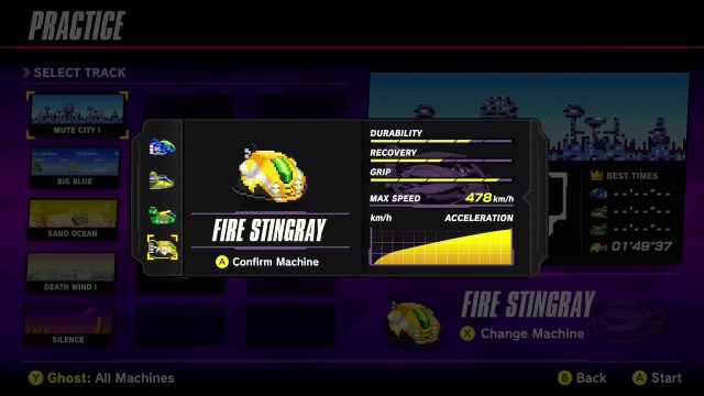 Full stat spread for the Fire Stingray in F-Zero 99.