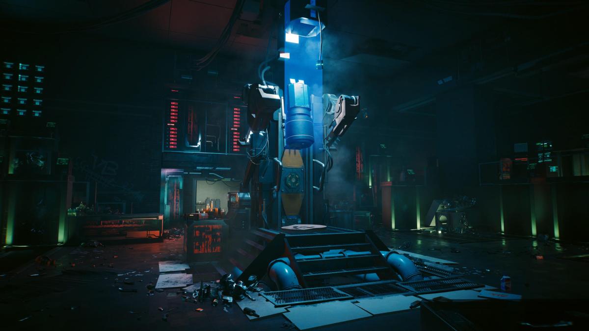 An in game screenshot of the Voodoo Boys hideout from the Cyberpunk 2077 DLC Phantom Liberty