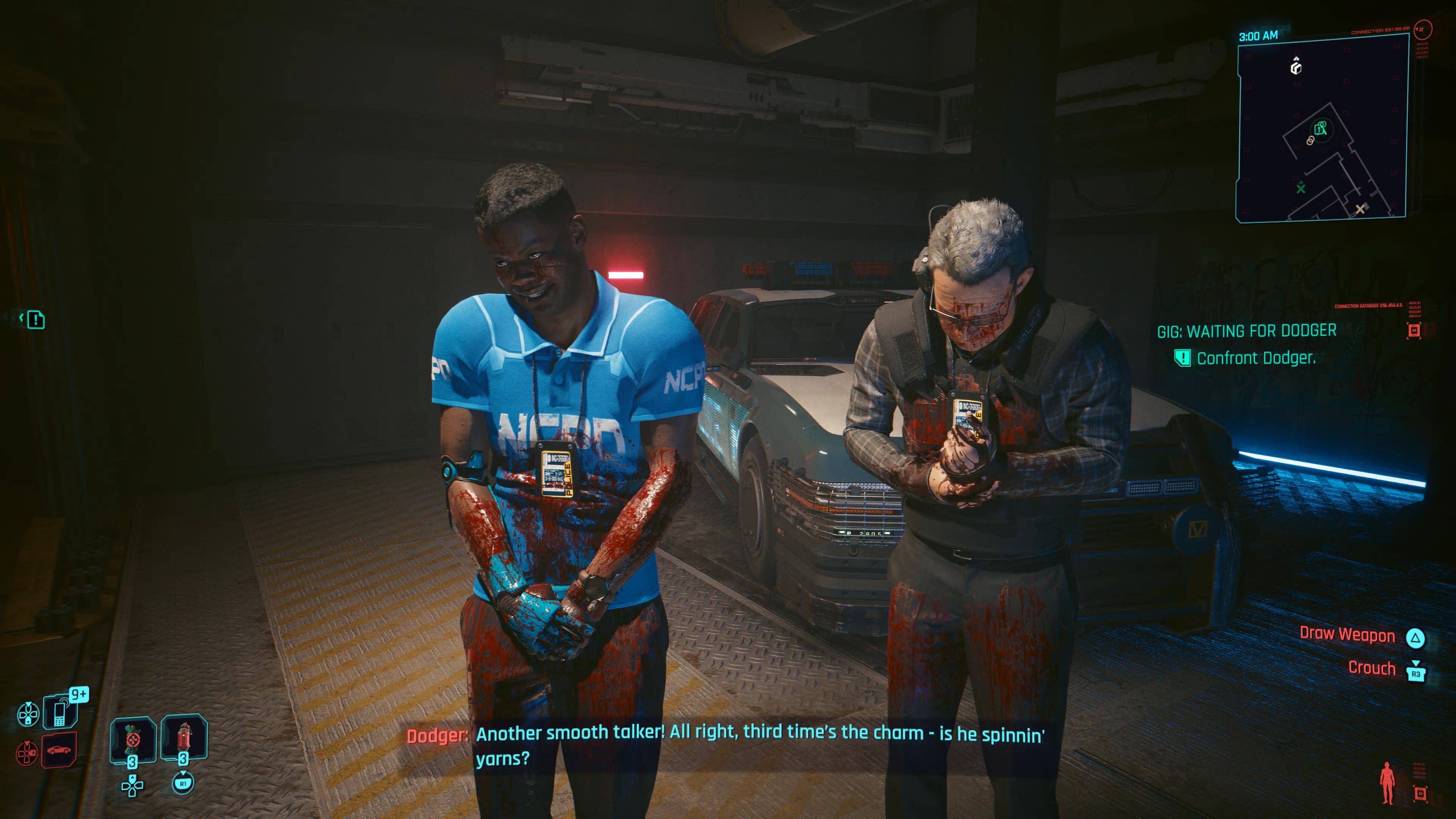 An in game screenshot of the characters Bill and Charlie from the game Cyberpunk 2077.
