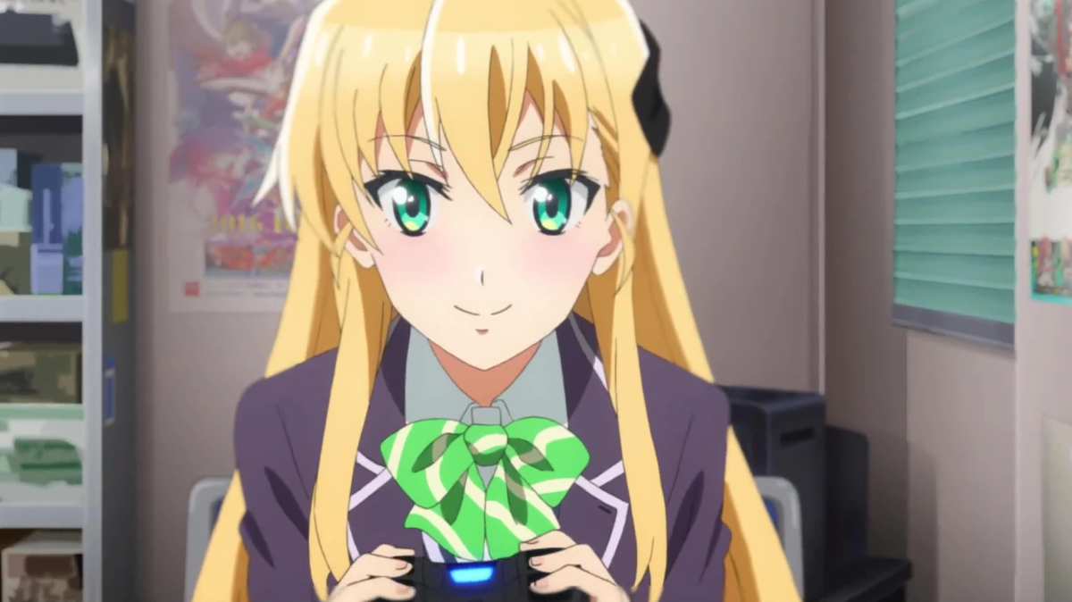 Karen from Gamers! holding a controller