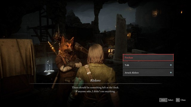 Dialogue with Alidoro in Lies of P offering players the choice to attack him
