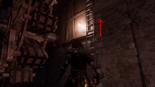 A ladder leading up to a secret area in Lies of P.