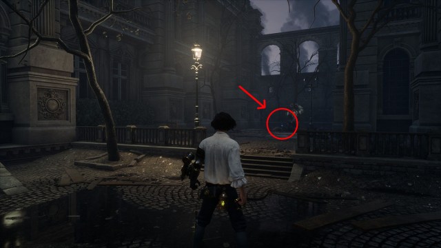 An arrow pointing to the Weeping Woman's lost baby in Lies of P