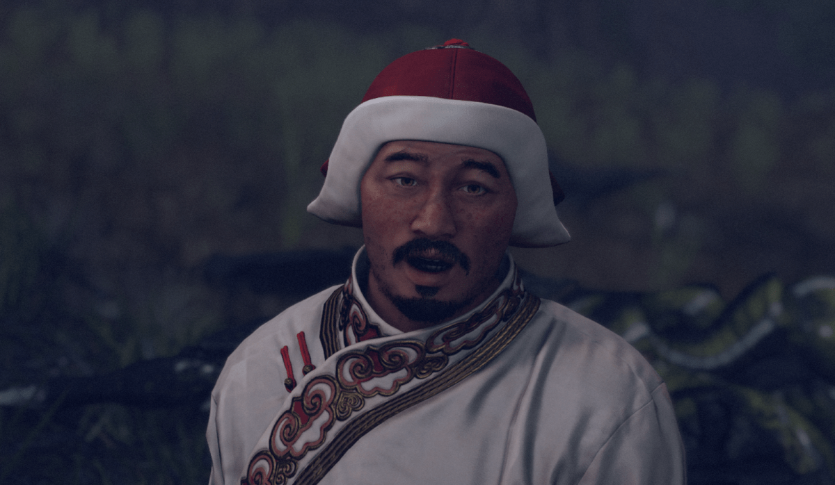 A man wearing a robe and red and white hat stares at you in Starfield.