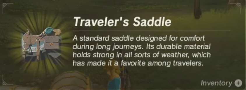 Screenshot of the Traveler's Saddle from Zelda ToTK. 