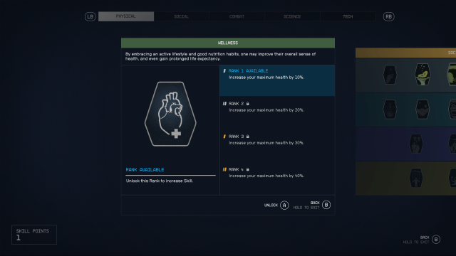 Starfield Wellness skill tree