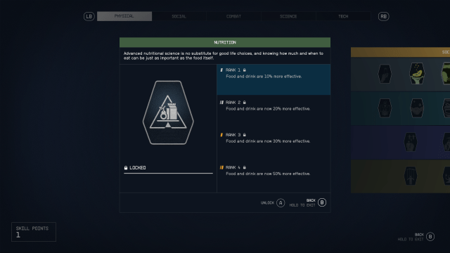 Starfield Nutrition skill tree