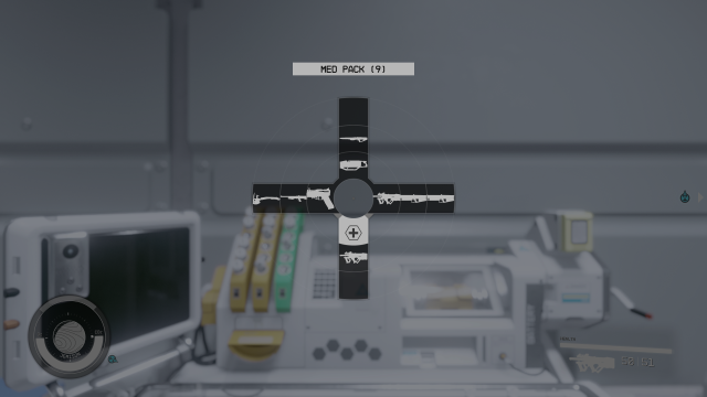 Starfield quickslot menu showing med pack