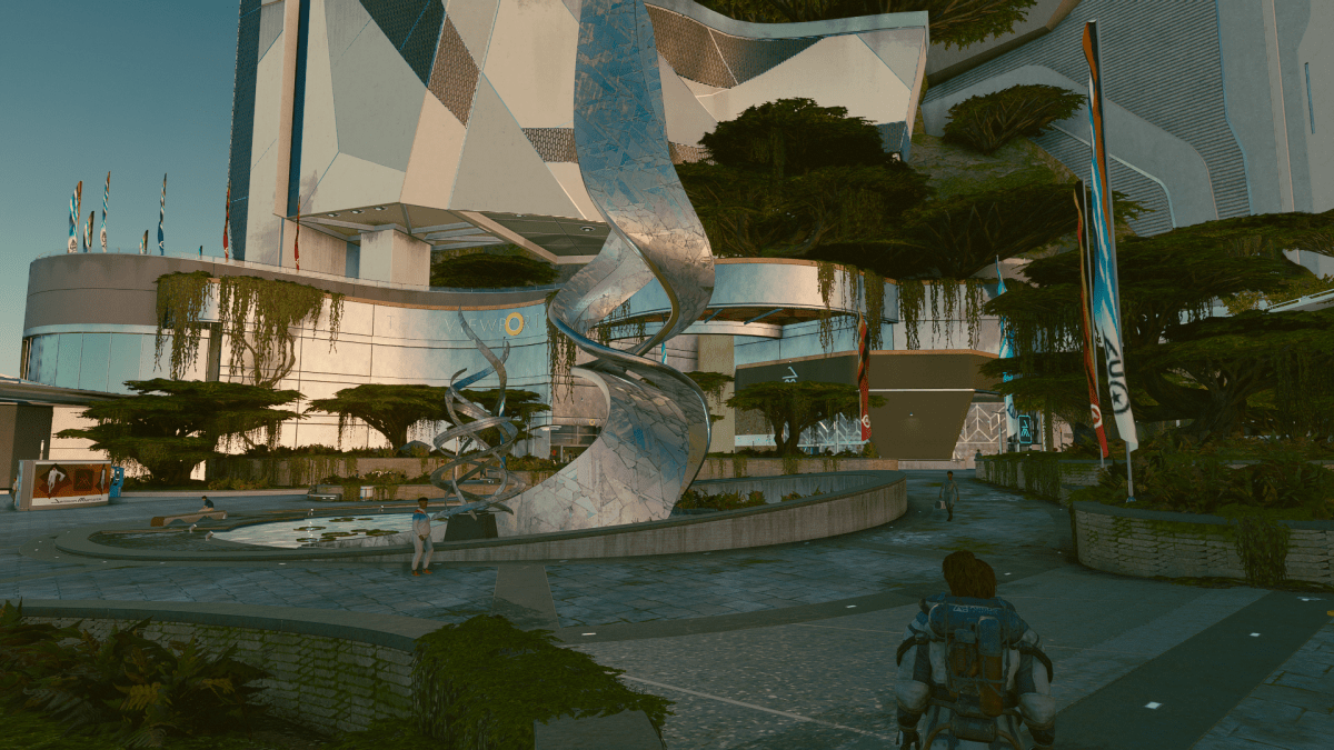 Displays a statue in New Atlantis—a city in Starfield.