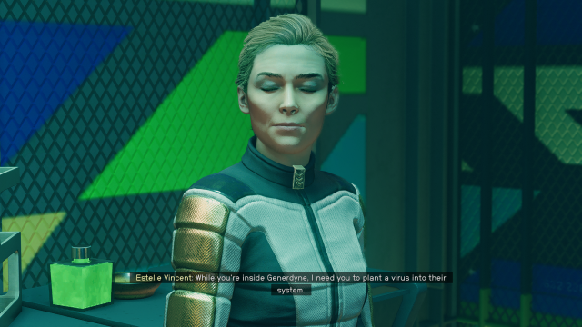 displays Estelle during a dialogue at the start of Absolute Power in Starfield.