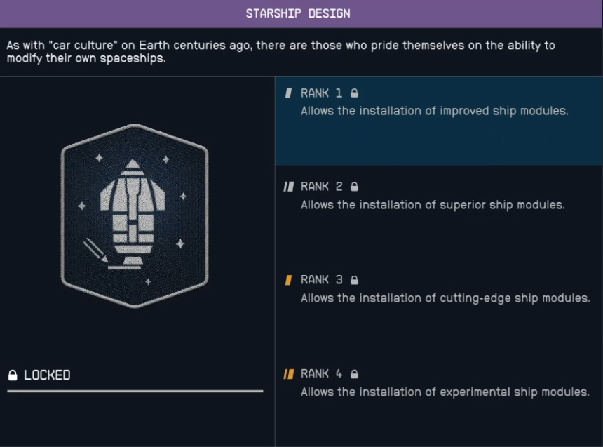 in-game starship design skill in Starfield