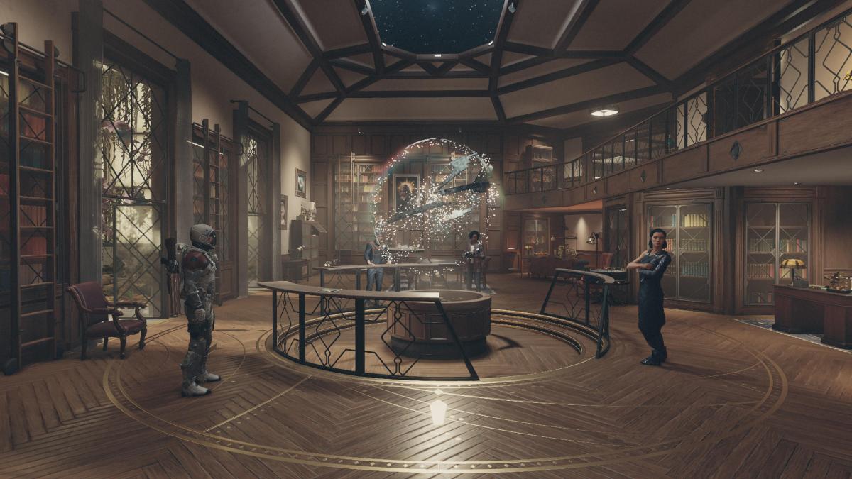 Starfield character standing in The Lodge