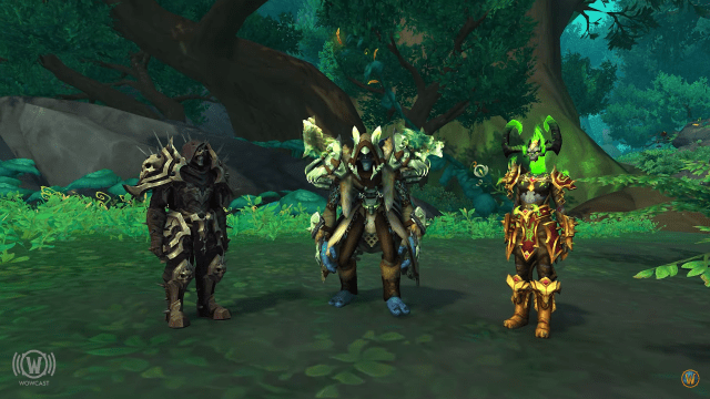 Three WoW characters wearing season three tier sets