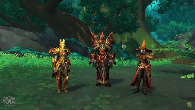 Three WoW characters wearing season three tier sets