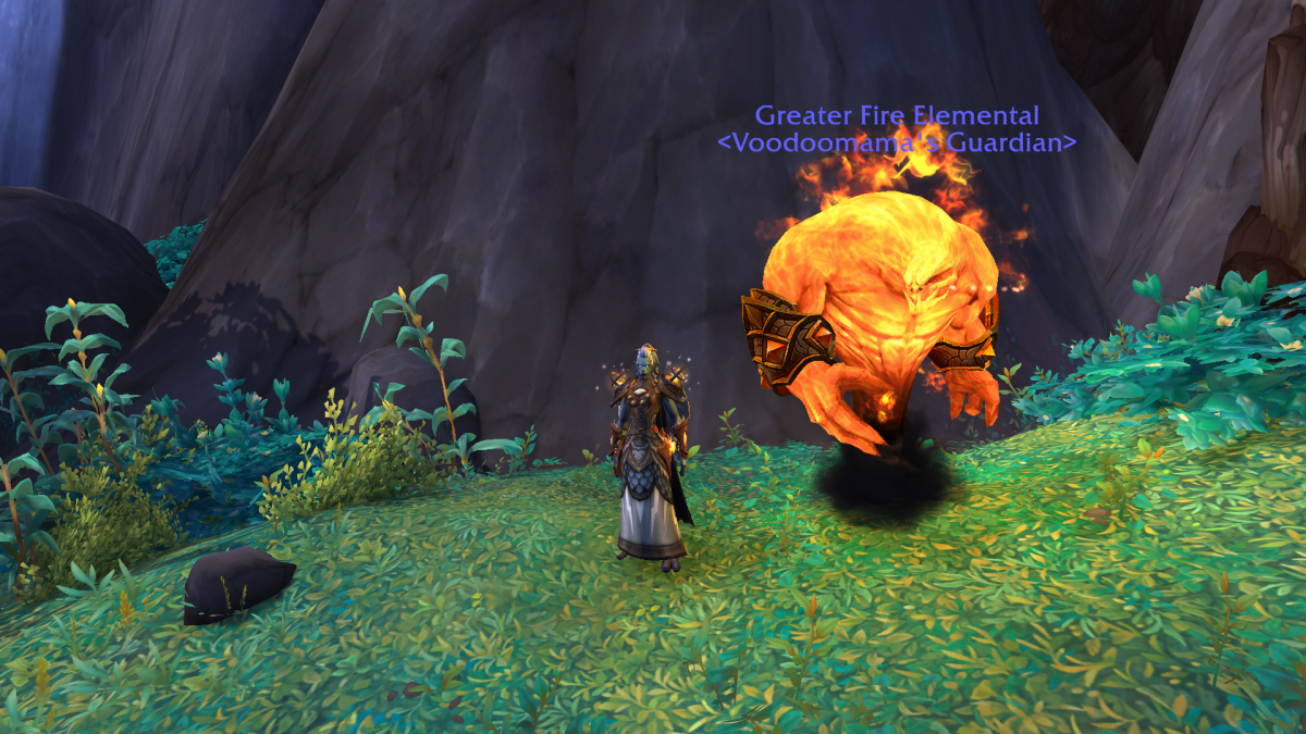 Zandalari Troll Shaman standing next to a Fire Elemental