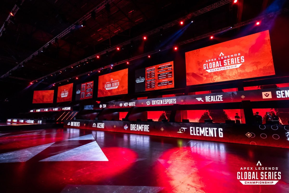 The mainstage of the Resorts World Arena, in front of each team's designated area.