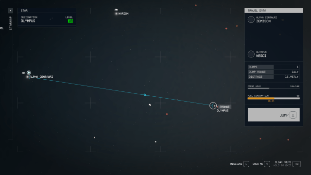 The galaxy map showing how to get to the Olympus system