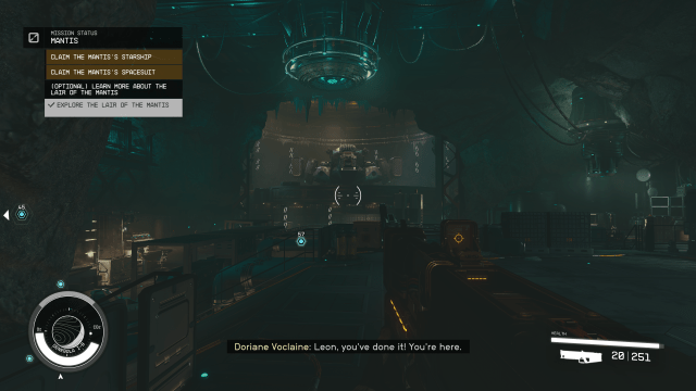 The Razorleaf ship in Starfield, sitting on a service elevator in an outpost.