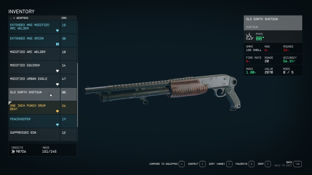 The Old Earth shotgun's stats