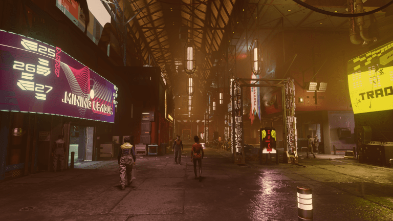 A screenshot of the main street in the city of Neon