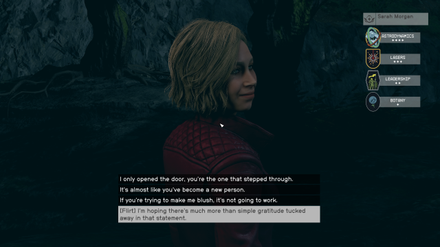 The flirt option with Sarah Morgan in dialogue