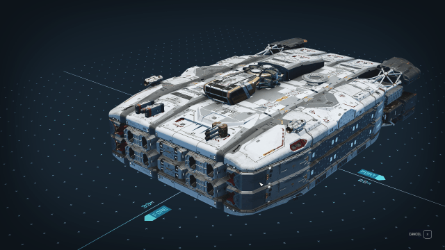 The Conqueror ship, a white square-shaped vehicle.