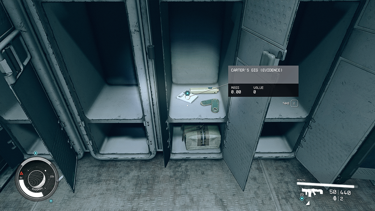 An open locker with a few odds and ends inside in Starfield. 