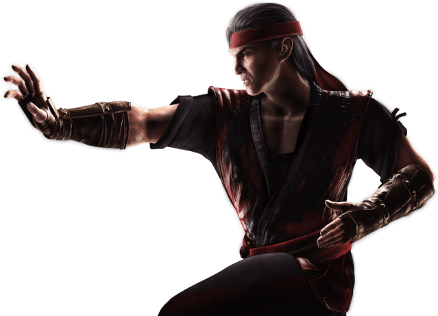 Render of Liu Kang from Mortal Kombat XL showing him combatively holding his hand up.