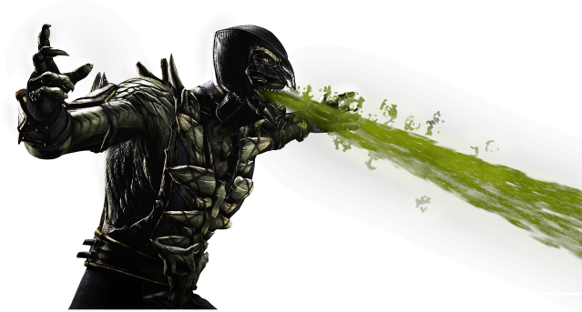 Mortal Kombat XL render of Reptile showing him spewing acid bile.
