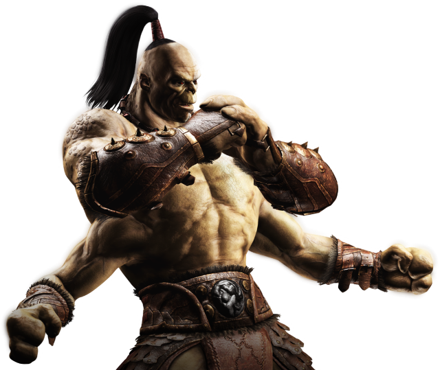 Image of Goro from Mortal Kombat XL holding two arms together and two outstretched.