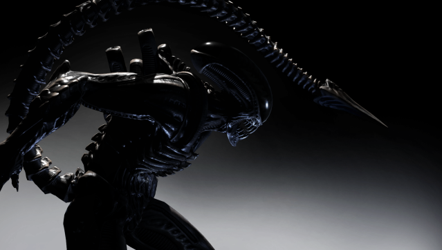 Render of Alien from Mortal Kombat XL holding her tail over her head.