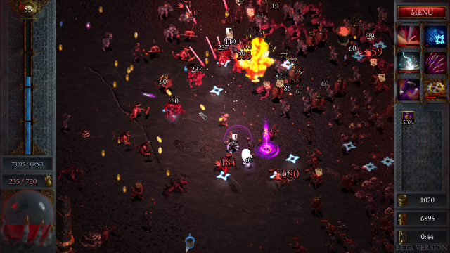 Swordsman class from Halls of Torment surrounded by numerous foes.