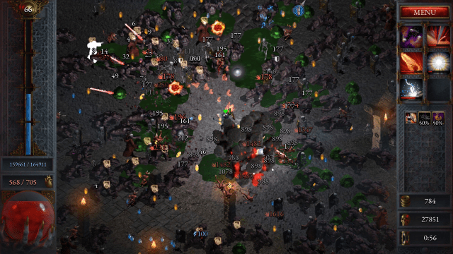 The Shieldmaiden class from Halls of Torment casting spells against a horde of enemies.