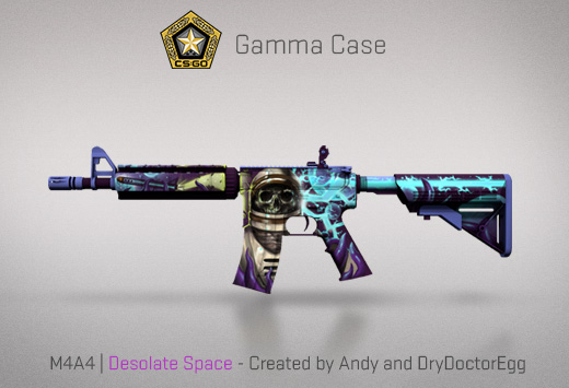 M4A4 Desolate Space skin featuring a skeleton astronaut in CSGO.